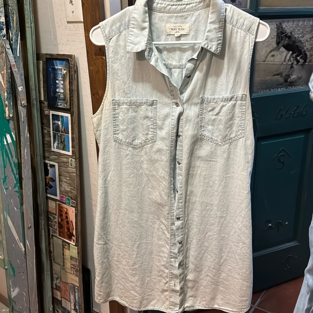Denim dress button up, sleeveless
